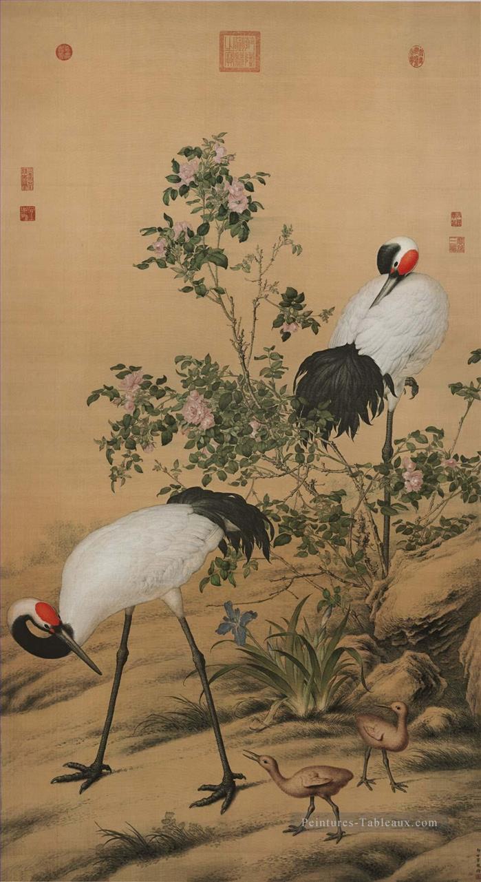 Lang Shining grues en fleurs ancienne Chine encre Giuseppe Castiglione Peintures à l'huile